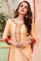Cotton Patiala Suit with Embroidered in Peach