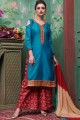 Turquoise  Embroidered Palazzo Suit in Cotton