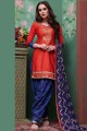 Orange Patiala Suit with Embroidered Cotton