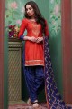 Orange Patiala Suit with Embroidered Cotton
