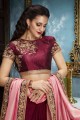 Wine  Saree with Embroidered Georgette