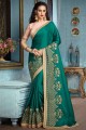 Embroidered Saree in Green Satin