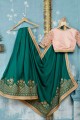 Embroidered Saree in Green Satin