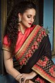 Black South Indian Saree with Embroidered Art silk