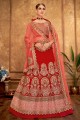 Silk Embroidered Red Party Lehenga Choli with Dupatta