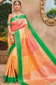 Fashionable Peach Saree in Banarasi raw silk