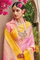 Pink Banarasi raw silk Saree with Blouse