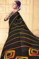 Saree in Black Kora silk with Printed