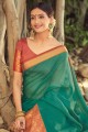 Green Saree in Banarasi raw silk with