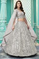 Grey Wedding Lehenga Choli in Georgette with Embroidered