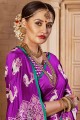 Art silk Banarasi Saree in Purple with Blouse