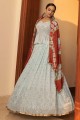 Embroidered Georgette Wedding Lehenga Choli in Sky  with Dupatta