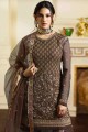 Brown Embroidered Sharara Suit in Satin