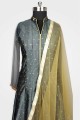 Silk Anarkali Suit in Grey Silk