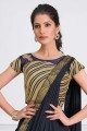 Lycra Navy blue Saree in Sequins,embroidered