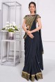 Lycra Navy blue Saree in Sequins,embroidered