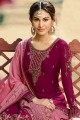 Satin Sharara Suit with Embroidered in Wine