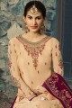 Beige Embroidered Sharara Suit in Satin