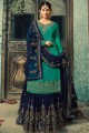 Satin Sharara Suit in Embroidered Green