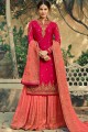 Magenta Sharara Suit in Embroidered Satin