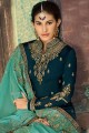 Navy blue Sharara Suit with Embroidered Satin