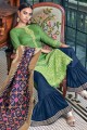 Latest Ethnic Satin Sharara Suit with Embroidered in Green