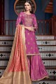 Purple Sharara Suit in Satin with Embroidered