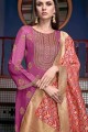 Purple Sharara Suit in Satin with Embroidered