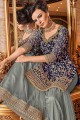 Net Navy blue Sharara Suit in Embroidered