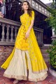 Embroidered Tussar silk Sharara Suit in Yellow