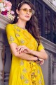 Embroidered Tussar silk Sharara Suit in Yellow
