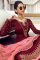 Embroidered Satin Sharara Suit in Maroon