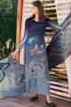 Navy blue Printed Palazzo Suit in Satin