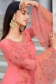 Pink Georgette Embroidered Palazzo Suits