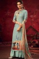 Splendid Turquoise Pashmina Palazzo Suit with Printed