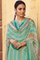 Pashmina Palazzo Suit in Turquoise  with Printed