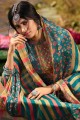 Stunning Turquoise Pashmina Palazzo Suit with Printed