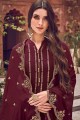 Silk Pakistani Suit with Embroidered in Wine