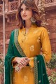 Yellow Embroidered pakistani Suit in Silk