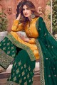 Yellow Embroidered pakistani Suit in Silk