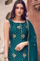Embroidered Silk Palazzo Suit in Teal with Dupatta