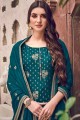 Embroidered Silk Palazzo Suit in Teal with Dupatta