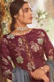 Maroon Palazzo Suit with Printed Pashmina