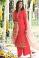 Embroidered Pashmina Palazzo Suit in Magenta with Dupatta