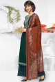 Embroidered Velvet Palazzo Suit in Green