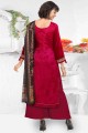 Embroidered Velvet Red Palazzo Suit with Dupatta