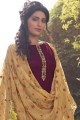 Wine  Palazzo Suit with Embroidered Tussar silk