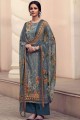 Blue Palazzo Suit with Embroidered Satin