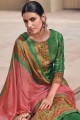 Dazzling Printed Satin Green Palazzo Suits with Dupatta
