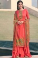 Luring Pink Palazzo Suits with Printed Satin
